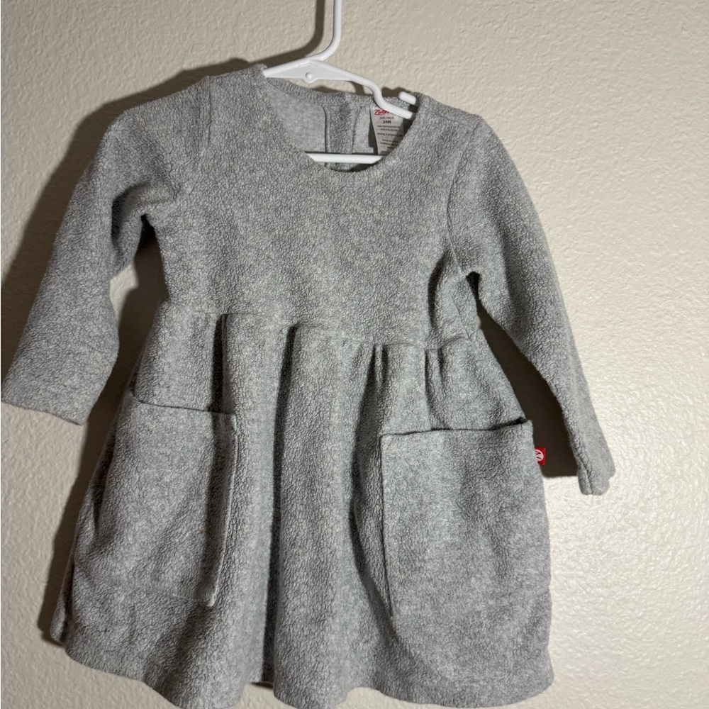 Zutano Cozie Fleece Dress Heather Gray Little Girl Size 24M
